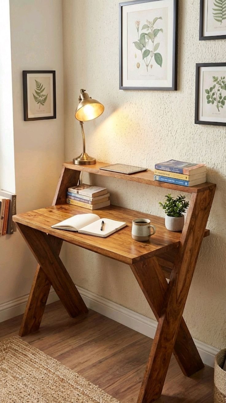 Solid teak wood study table with book shelve